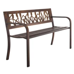 VEVOR Outdoor Bench, 50 inch, Carbon Steel Metal Frame with PVC Floral Pattern Backrest and Round Edge Armrests, Weatherproof Outside Bench for Patio, Garden, Park, Yard, Front Porch, Antique Bronze