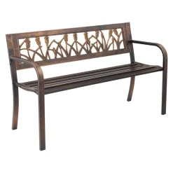 VEVOR Outdoor Bench, 50 inch, Carbon Steel Metal Frame with PVC Floral Pattern Backrest and Round Edge Armrests, Weatherproof Outside Bench for Patio, Garden, Park, Yard, Front Porch, Antique Bronze