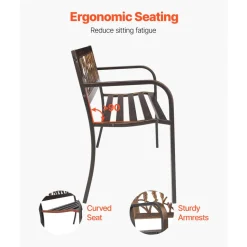 VEVOR Outdoor Bench, 50 inch, Carbon Steel Metal Frame with PVC Floral Pattern Backrest and Round Edge Armrests, Weatherproof Outside Bench for Patio, Garden, Park, Yard, Front Porch, Antique Bronze