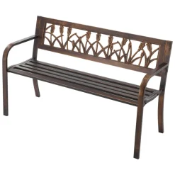 VEVOR Outdoor Bench, 50 inch, Carbon Steel Metal Frame with PVC Floral Pattern Backrest and Round Edge Armrests, Weatherproof Outside Bench for Patio, Garden, Park, Yard, Front Porch, Antique Bronze