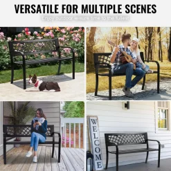 VEVOR Outdoor Bench,46 inches Metal Garden Bench for Outdoors, 480 lbs Load Capacity Bench, Outdoor Garden Park Bench with Backrest and Armrests, Patio Bench for Garden, Park, Yard, Front Porch