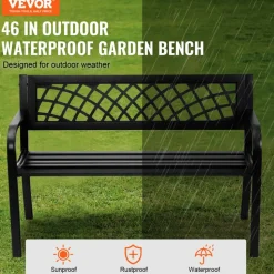 VEVOR Outdoor Bench,46 inches Metal Garden Bench for Outdoors, 480 lbs Load Capacity Bench, Outdoor Garden Park Bench with Backrest and Armrests, Patio Bench for Garden, Park, Yard, Front Porch