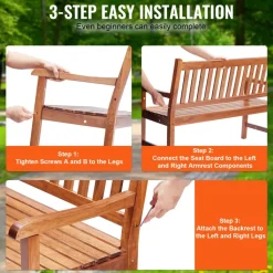 VEVOR Outdoor Bench, 50 inches Wood Garden Bench for Outdoors, Outdoor Garden Park Bench with Backrest and Armrests, 800 lbs Load Capacity Bench, Patio Bench for Garden, Park, Yard, Front Porch