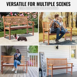 VEVOR Outdoor Bench, 50 inches Wood Garden Bench for Outdoors, Outdoor Garden Park Bench with Backrest and Armrests, 800 lbs Load Capacity Bench, Patio Bench for Garden, Park, Yard, Front Porch