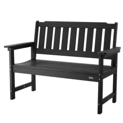 VEVOR Outdoor Bench, 50.5 inch, 800 lbs Weight Capacity for 2-3 Persons, Weatherproof Plastic Frame with Backrest and Wide Armrests, Outside Bench for Patio, Garden, Park, Yard, Front Porch, Black