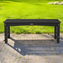 VEVOR Outdoor Bench, 44.5 inch, 600 lbs Weight Capacity, Weatherproof Plastic Frame with Adjustable Level Footpads and Thick Leg, Outside Bench for Patio, Garden, Park, Yard, Front Porch, Black