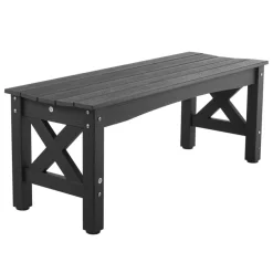 VEVOR Outdoor Bench, 44.5 inch, 600 lbs Weight Capacity, Weatherproof Plastic Frame with Adjustable Level Footpads and Thick Leg, Outside Bench for Patio, Garden, Park, Yard, Front Porch, Black