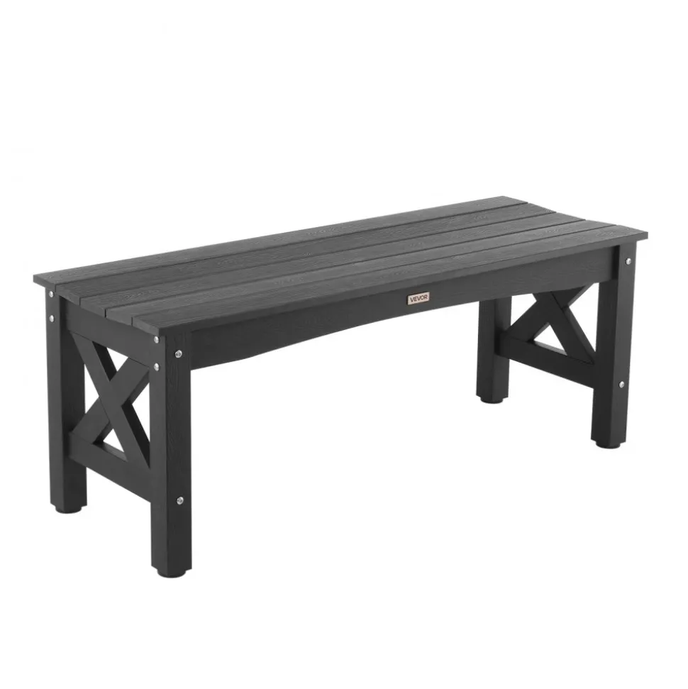 VEVOR Outdoor Bench, 44.5 inch, 600 lbs Weight Capacity, Weatherproof Plastic Frame with Adjustable Level Footpads and Thick Leg, Outside Bench for Patio, Garden, Park, Yard, Front Porch, Black