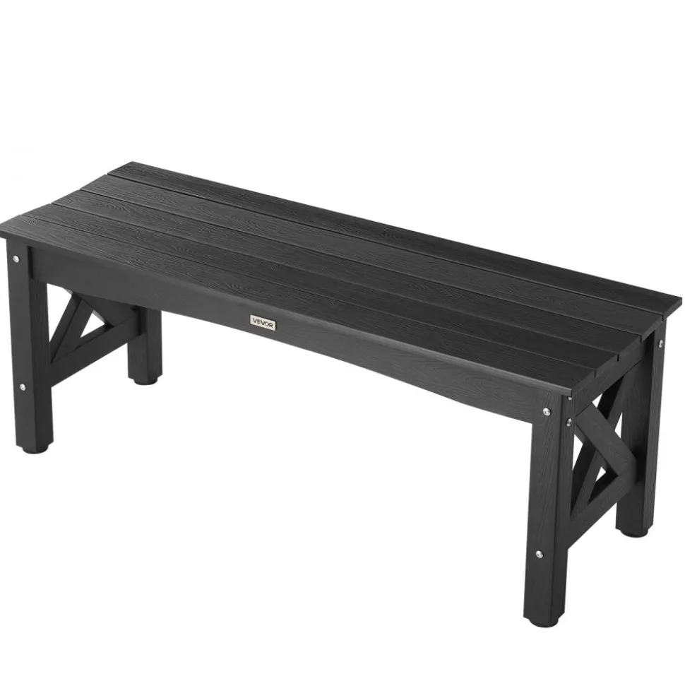 VEVOR Outdoor Bench, 44.5 inch, 600 lbs Weight Capacity, Weatherproof Plastic Frame with Adjustable Level Footpads and Thick Leg, Outside Bench for Patio, Garden, Park, Yard, Front Porch, Black