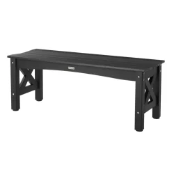 VEVOR Outdoor Bench, 44.5 inch, 600 lbs Weight Capacity, Weatherproof Plastic Frame with Adjustable Level Footpads and Thick Leg, Outside Bench for Patio, Garden, Park, Yard, Front Porch, Black