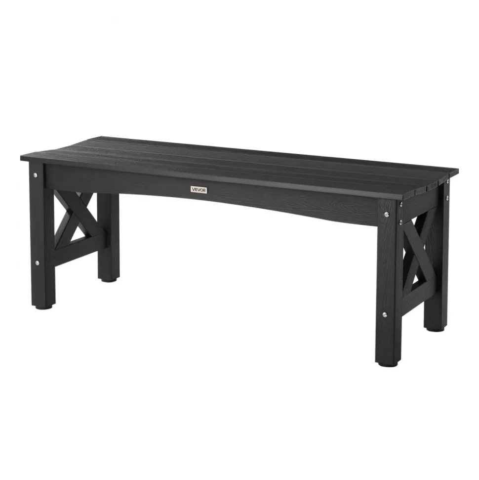 VEVOR Outdoor Bench, 44.5 inch, 600 lbs Weight Capacity, Weatherproof Plastic Frame with Adjustable Level Footpads and Thick Leg, Outside Bench for Patio, Garden, Park, Yard, Front Porch, Black