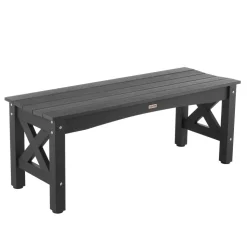 VEVOR Outdoor Bench, 44.5 inch, 600 lbs Weight Capacity, Weatherproof Plastic Frame with Adjustable Level Footpads and Thick Leg, Outside Bench for Patio, Garden, Park, Yard, Front Porch, Black