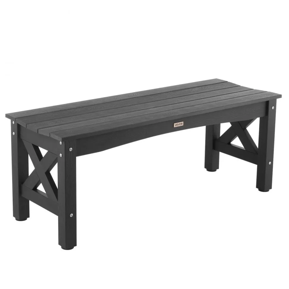 VEVOR Outdoor Bench, 44.5 inch, 600 lbs Weight Capacity, Weatherproof Plastic Frame with Adjustable Level Footpads and Thick Leg, Outside Bench for Patio, Garden, Park, Yard, Front Porch, Black
