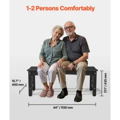 VEVOR Outdoor Bench, 44.5 inch, 600 lbs Weight Capacity, Weatherproof Plastic Frame with Adjustable Level Footpads and Thick Leg, Outside Bench for Patio, Garden, Park, Yard, Front Porch, Black