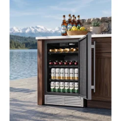 VEVOR Outdoor Beverage Refrigerator, 24 Inch Undercounter Drink Fridge, 304 Stainless Steel Door, 5.0 Cu. Ft, Hold 180 Cans, Powerful Cooling System, Built-in / Freestand Cooler, Home Bar & Patio
