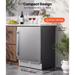VEVOR Outdoor Beverage Refrigerator, 24 Inch Undercounter Drink Fridge, 304 Stainless Steel Door, 5.0 Cu. Ft, Hold 180 Cans, Powerful Cooling System, Built-in / Freestand Cooler, Home Bar & Patio