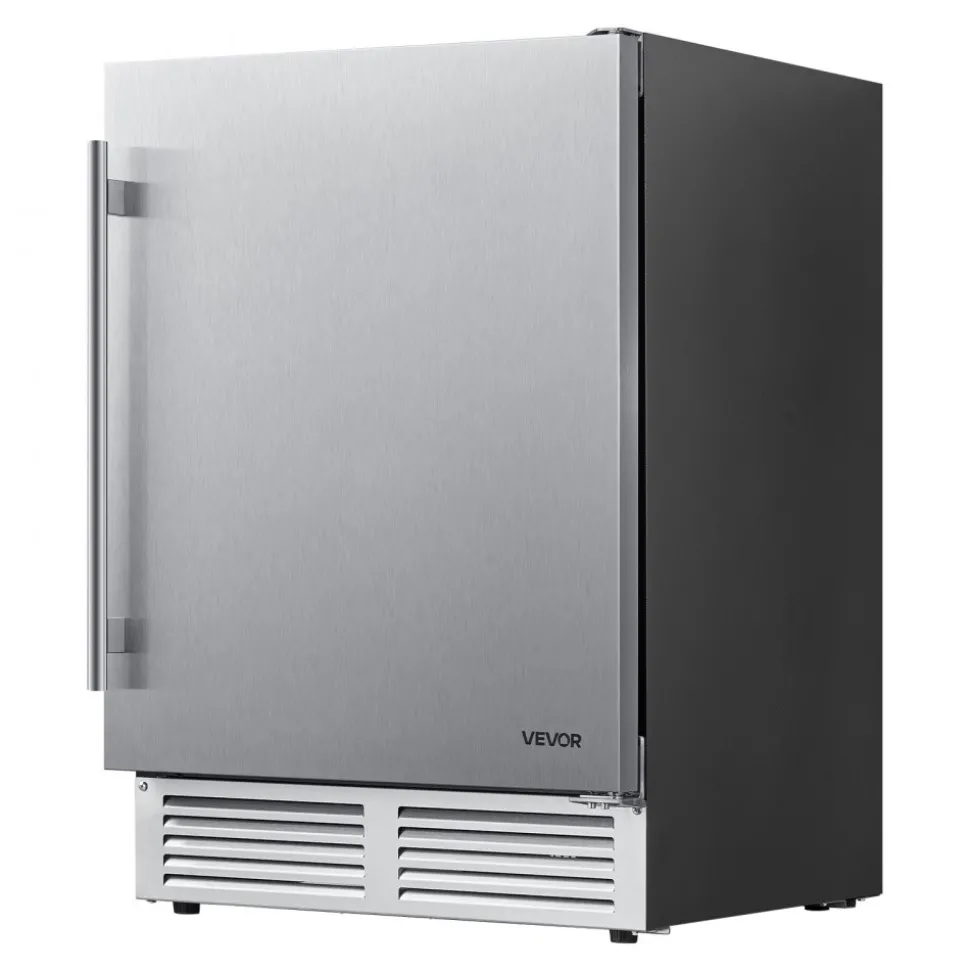 VEVOR Outdoor Beverage Refrigerator, 24 Inch Undercounter Drink Fridge, 304 Stainless Steel Door, 5.0 Cu. Ft, Hold 180 Cans, Powerful Cooling System, Built-in / Freestand Cooler, Home Bar & Patio