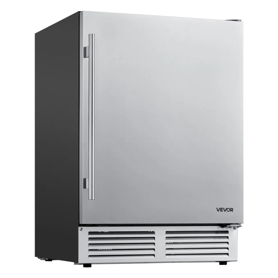 VEVOR Outdoor Beverage Refrigerator, 24 Inch Undercounter Drink Fridge, 304 Stainless Steel Door, 5.0 Cu. Ft, Hold 180 Cans, Powerful Cooling System, Built-in / Freestand Cooler, Home Bar & Patio