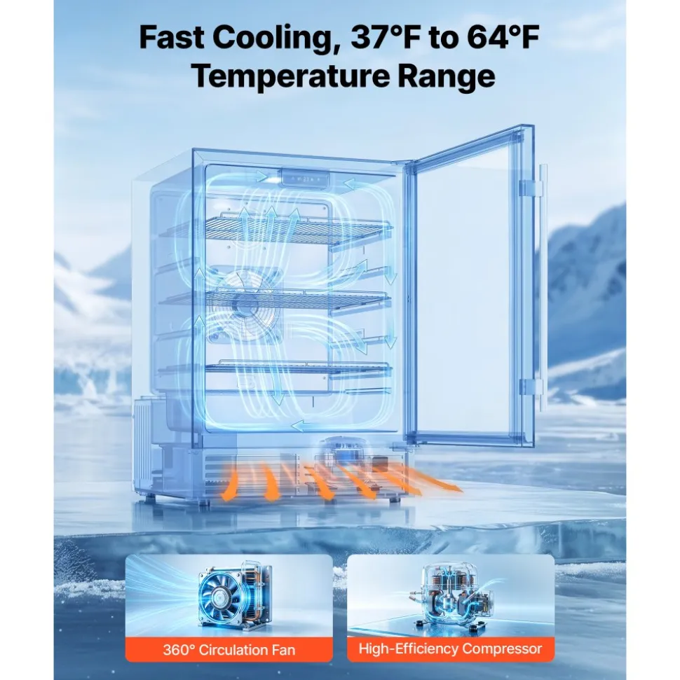 VEVOR Outdoor Beverage Refrigerator, 24 Inch Undercounter Drink Fridge, 304 Stainless Steel Door, 5.0 Cu. Ft, Hold 180 Cans, Powerful Cooling System, Built-in / Freestand Cooler, Home Bar & Patio