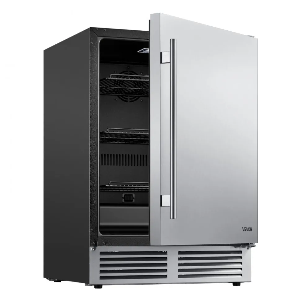 VEVOR Outdoor Beverage Refrigerator, 24 Inch Undercounter Drink Fridge, 304 Stainless Steel Door, 5.0 Cu. Ft, Hold 180 Cans, Powerful Cooling System, Built-in / Freestand Cooler, Home Bar & Patio