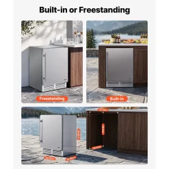 VEVOR Outdoor Beverage Refrigerator, 24 Inch Undercounter Drink Fridge, 304 Stainless Steel Body, 5.0 Cu. Ft, Hold 180 Cans, Powerful Cooling System, Built-in / Freestand Cooler, Home Bar & Patio
