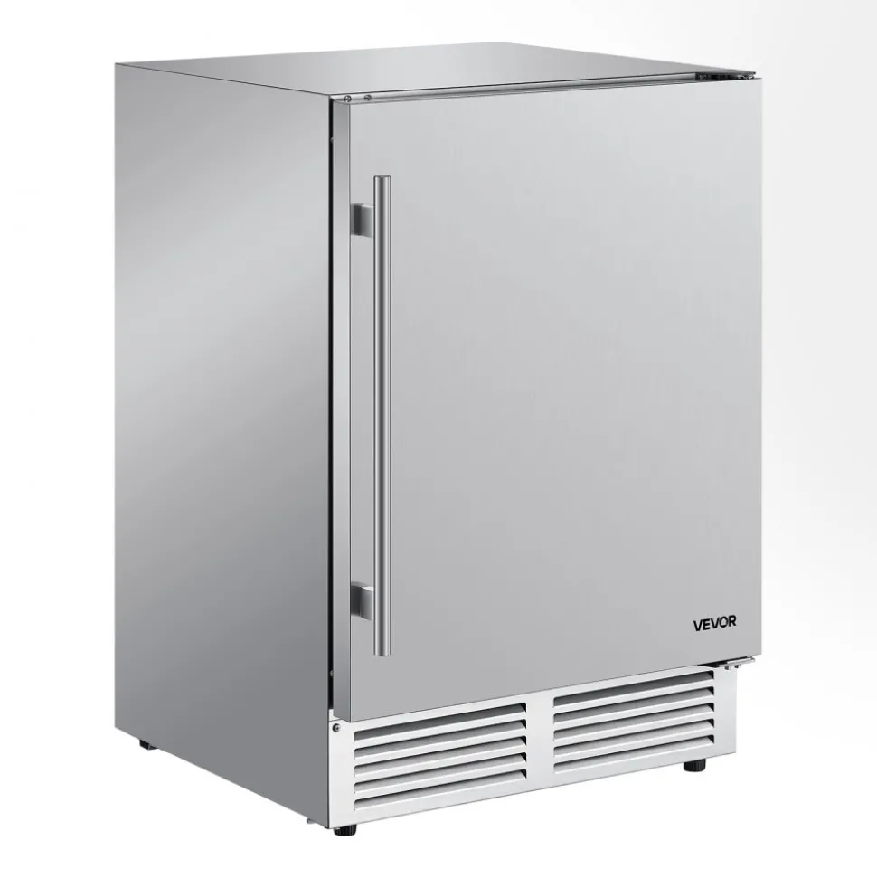 VEVOR Outdoor Beverage Refrigerator, 24 Inch Undercounter Drink Fridge, 304 Stainless Steel Body, 5.0 Cu. Ft, Hold 180 Cans, Powerful Cooling System, Built-in / Freestand Cooler, Home Bar & Patio