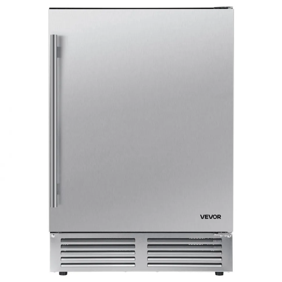 VEVOR Outdoor Beverage Refrigerator, 24 Inch Undercounter Drink Fridge, 304 Stainless Steel Body, 5.0 Cu. Ft, Hold 180 Cans, Powerful Cooling System, Built-in / Freestand Cooler, Home Bar & Patio