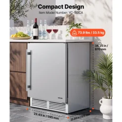 VEVOR Outdoor Beverage Refrigerator, 24 Inch Undercounter Drink Fridge, 304 Stainless Steel Body, 5.0 Cu. Ft, Hold 180 Cans, Powerful Cooling System, Built-in / Freestand Cooler, Home Bar & Patio
