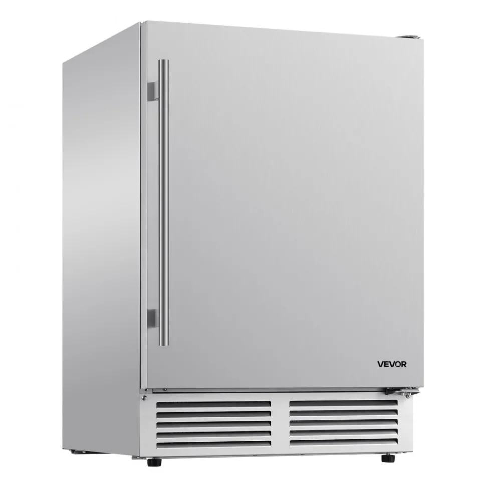 VEVOR Outdoor Beverage Refrigerator, 24 Inch Undercounter Drink Fridge, 304 Stainless Steel Body, 5.0 Cu. Ft, Hold 180 Cans, Powerful Cooling System, Built-in / Freestand Cooler, Home Bar & Patio