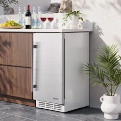 VEVOR Outdoor Beverage Refrigerator, 15 Inch Undercounter Drink Fridge, 304 Stainless Steel Body, 3.0 Cu. Ft, Hold 94 Cans, Powerful Cooling System, Built-in / Freestand Cooler, Home Bar & Patio