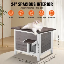 VEVOR Outdoor Cat House Weatherproof, Feral Cat Shelter for Multiple Cats, Outdoor Wooden Cat Rabbit House with All-Round Foam Insulated, Open Roof, PVC Door Flaps, 24