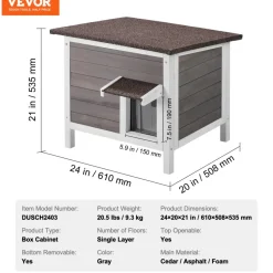 VEVOR Outdoor Cat House Weatherproof, Feral Cat Shelter for Multiple Cats, Outdoor Wooden Cat Rabbit House with All-Round Foam Insulated, Open Roof, PVC Door Flaps, 24