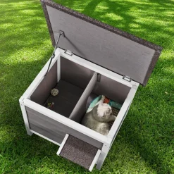 VEVOR Outdoor Cat House Weatherproof, Feral Cat Shelter for Multiple Cats, Outdoor Wooden Cat Rabbit House with All-Round Foam Insulated, Open Roof, PVC Door Flaps, 24