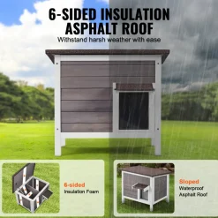 VEVOR Outdoor Cat House Weatherproof, Feral Cat Shelter for Multiple Cats, Outdoor Wooden Cat Rabbit House with All-Round Foam Insulated, Open Roof, PVC Door Flaps, 24