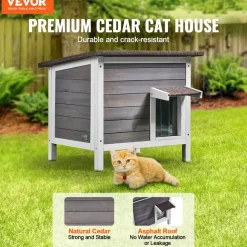 VEVOR Outdoor Cat House Weatherproof, Feral Cat Shelter for Multiple Cats, Outdoor Wooden Cat Rabbit House with All-Round Foam Insulated, Open Roof, PVC Door Flaps, 24