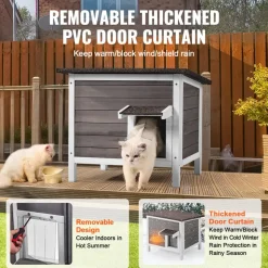 VEVOR Outdoor Cat House Weatherproof, Feral Cat Shelter for Multiple Cats, Outdoor Wooden Cat Rabbit House with All-Round Foam Insulated, Open Roof, PVC Door Flaps, 24