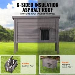 VEVOR Outdoor Cat House Weatherproof, Feral Cat Shelter for Multiple Cats, Outdoor Wooden Cat Rabbit House with All-Round Foam Insulated, Open Roof, PVC Door Flaps, 34"L x 22"W x 27"H