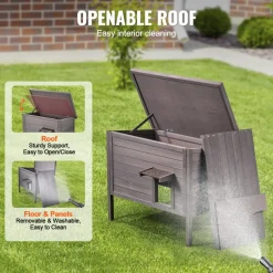 VEVOR Outdoor Cat House Weatherproof, Feral Cat Shelter for Multiple Cats, Outdoor Wooden Cat Rabbit House with All-Round Foam Insulated, Open Roof, PVC Door Flaps, 34