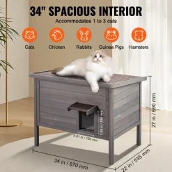 VEVOR Outdoor Cat House Weatherproof, Feral Cat Shelter for Multiple Cats, Outdoor Wooden Cat Rabbit House with All-Round Foam Insulated, Open Roof, PVC Door Flaps, 34