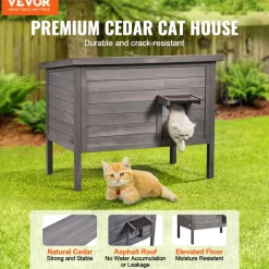 VEVOR Outdoor Cat House Weatherproof, Feral Cat Shelter for Multiple Cats, Outdoor Wooden Cat Rabbit House with All-Round Foam Insulated, Open Roof, PVC Door Flaps, 34