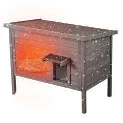 VEVOR Outdoor Cat House Weatherproof, Feral Cat Shelter for Multiple Cats, Outdoor Wooden Cat Rabbit House with All-Round Foam Insulated, Open Roof, PVC Door Flaps, 34