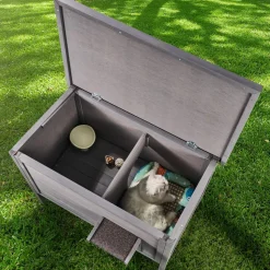 VEVOR Outdoor Cat House Weatherproof, Feral Cat Shelter for Multiple Cats, Outdoor Wooden Cat Rabbit House with All-Round Foam Insulated, Open Roof, PVC Door Flaps, 34