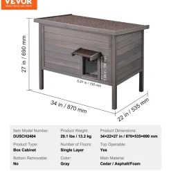 VEVOR Outdoor Cat House Weatherproof, Feral Cat Shelter for Multiple Cats, Outdoor Wooden Cat Rabbit House with All-Round Foam Insulated, Open Roof, PVC Door Flaps, 34