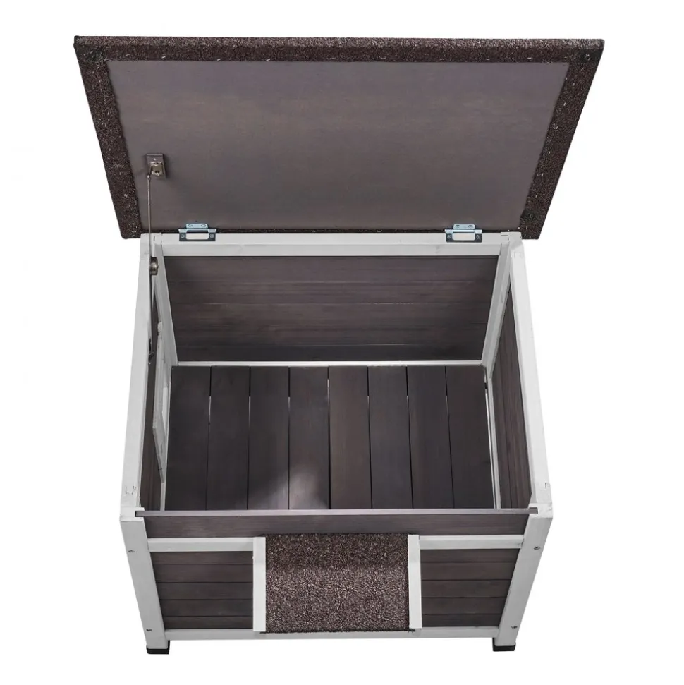 VEVOR Outdoor Cat House Weatherproof, Feral Cat Shelter for Multiple Cats, Outdoor Wooden Cat Rabbit House with a Window, Open Roof and PVC Door Flaps, 24"L x 21"W x 18"H