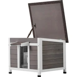 VEVOR Outdoor Cat House Weatherproof, Feral Cat Shelter for Multiple Cats, Outdoor Wooden Cat Rabbit House with a Window, Open Roof and PVC Door Flaps, 24