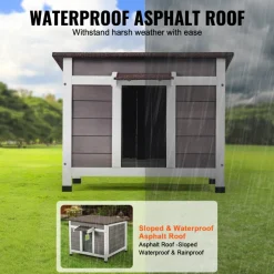 VEVOR Outdoor Cat House Weatherproof, Feral Cat Shelter for Multiple Cats, Outdoor Wooden Cat Rabbit House with a Window, Open Roof and PVC Door Flaps, 24