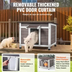 VEVOR Outdoor Cat House Weatherproof, Feral Cat Shelter for Multiple Cats, Outdoor Wooden Cat Rabbit House with a Window, Open Roof and PVC Door Flaps, 24