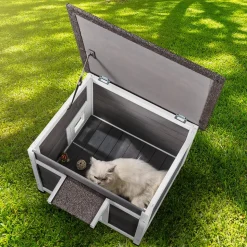 VEVOR Outdoor Cat House Weatherproof, Feral Cat Shelter for Multiple Cats, Outdoor Wooden Cat Rabbit House with a Window, Open Roof and PVC Door Flaps, 24