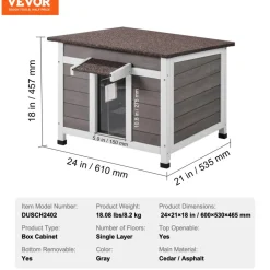 VEVOR Outdoor Cat House Weatherproof, Feral Cat Shelter for Multiple Cats, Outdoor Wooden Cat Rabbit House with a Window, Open Roof and PVC Door Flaps, 24