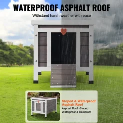 VEVOR Outdoor Cat House Weatherproof, Feral Cat Shelter for Multiple Cats, Outdoor Wooden Cat Rabbit House with PVC Door Flaps and Open Roof, 21